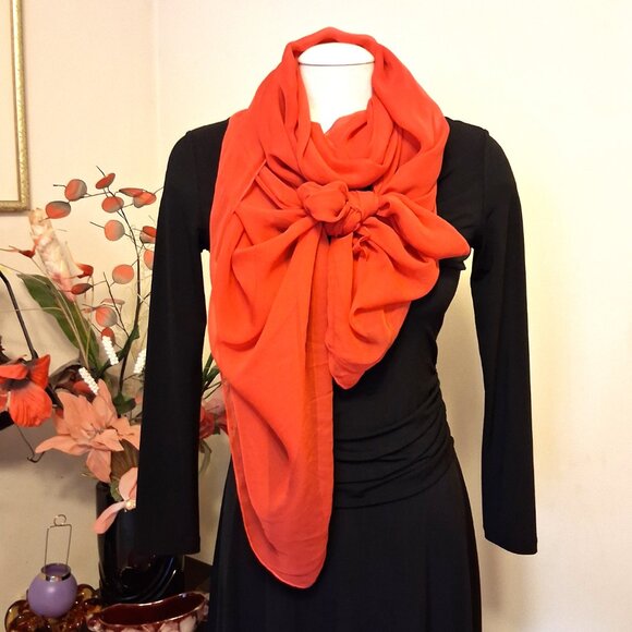 VTG Women's NEW Stills 100% Silk Long Classic Luxury Orange Scarf - Picture 8 of 8